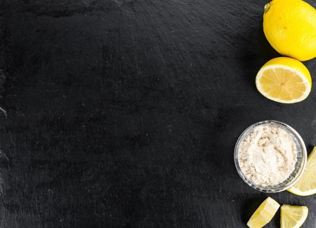 Portion of healthy Lemon powder (selective focus, close-up shot)