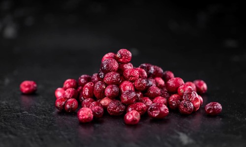 Portion of healthy Dried Cranberries on a slate slab (selective focus)