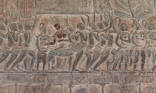 Detailed shots of the reliefs in the Angkor Wat temple, Cambodia, Asia