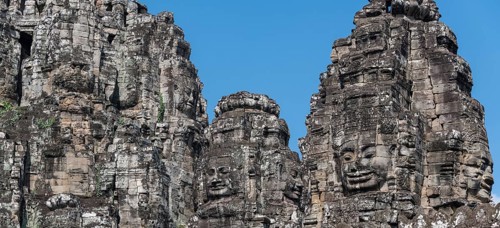 Bayon temple with it's face statues in Ankor Wat, Cambodia, Asia