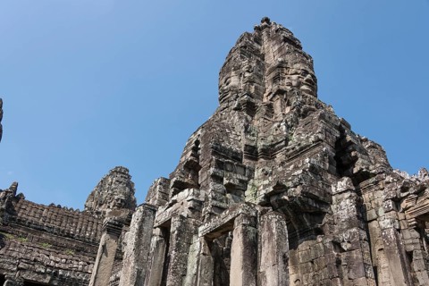 Bayon temple with it's face statues in Ankor Wat, Cambodia, Asia