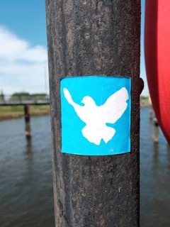 Sticker with dove as a symbol of peace, vintage, blurred background, Bremen, Germany, Europe