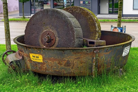 Old millstones, Kempten, Allgäu, Swabia, Bavaria, Germany, Europe