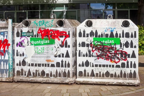 Waste containers for used glass, waste separation, Bremen, Germany, Europe