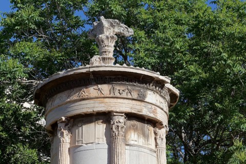 Lysicrates Monument, circular building from 334 BC, Plaka Old Town, Athens, Greece, Europe