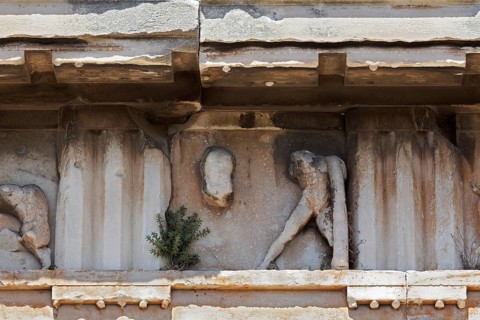 Triglyph frieze with remains of a heroic figure, detail from the Temple of Hephaestus, Theseion,