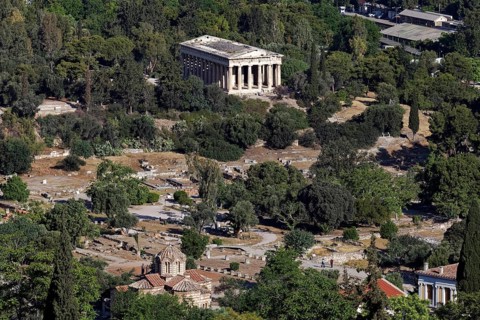 View of the temple of Hephaestus, god of blacksmithing, Theseion, Agora, Athens, Greece, Europe