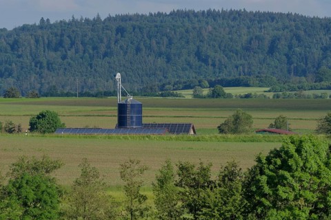 Farm near Bibersfeld, solar cells, solar energy, photovoltaics. Schwäbisch Hall, Hohenlohe,