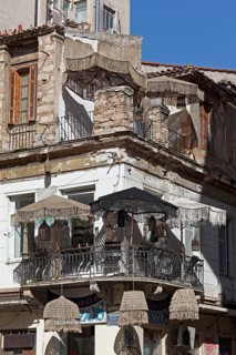 Picturesque handicraft shop for lampshades and parasols made of rope, Psirri neighbourhood, Athens,
