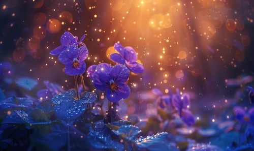 Violets closeup portrait with bokeh light, soft focus AI generated