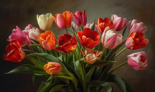 Pink tulips against the wall closeup portrait AI generated