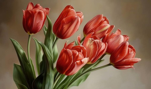 Pink tulips against the wall closeup portrait AI generated