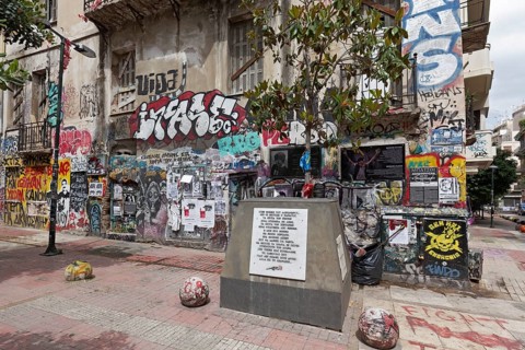Memorial for the teenager Alexandros Grigoropoulos, shot dead by the police in 2008, Exarchia,