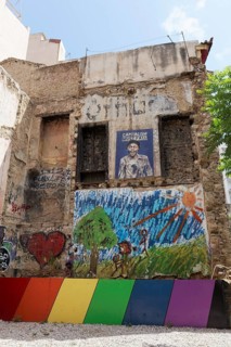 Children's playground between demolished houses in Exarchia, neighbourhood of students and