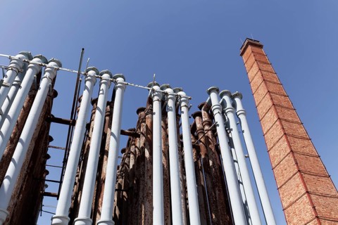 Pipe system for gas cooling, industrial monument Athens Gasworks from 1857, today the venue