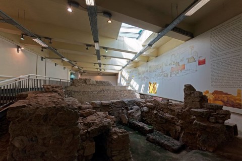 Ancient excavations at Monastiraki metro station, canal and riverbed of the sacred river Iridanos,