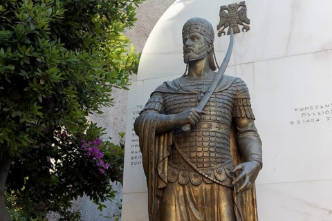 Statue of Konstantinos XI Palaiologos, Byzantine emperor, 15th century, Mitropoleos Square, Athens,