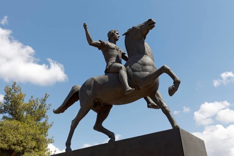 Alexander the Great in his teens, equestrian statue by sculptor Yannis Pappas, Zappeion Garden,