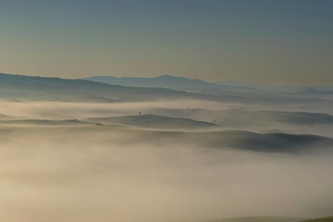 Landscape at sunrise around Volterra, Province of Pisa, Tuscany, Italy, Europe