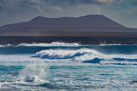 Surf waves, rocky coast near Los Hervideros, Lanzarote, Canary Islands, Canary Islands, Spain,