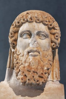 Head of a Hermes stele, patron god of travellers and merchants, marble sculpture, Acropolis Museum,