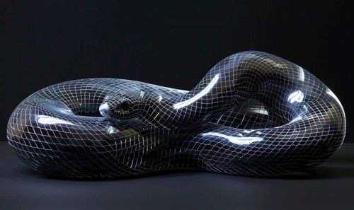 Glossy snake figure on black background AI generated
