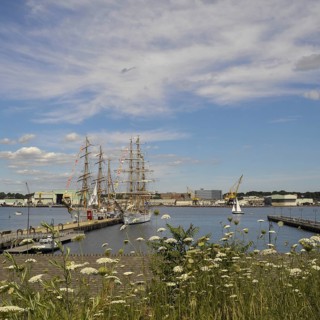 The United States Coast Guard tall ship Eagle and the Brazilian Navy tall ship Cisne Branco, which