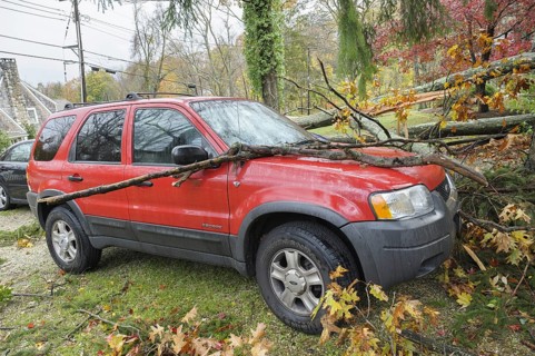 Chappaqua, NY, USA 30 Oct 2012: Scene of damage the day after Hurricane force winds from Hurricane