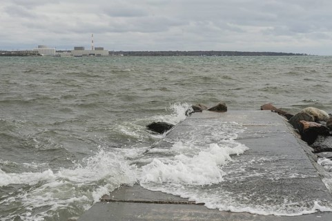 Black Point Beach, Niantic, East Lyme, Connecticut USA 28 Oct 2012: Winds, whitecaps and heavy surf