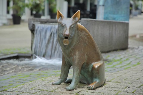 Sculpture Shepherd fountain Cow herd with shepherd by Wolfgang Kreutter 1986, fountain, bronze, dog