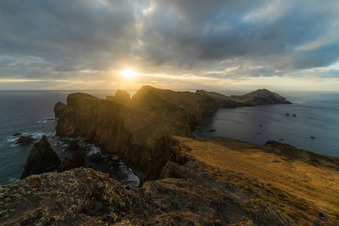 Sao Lourence Eastern Part of Madeira Island at Sunrise. Abismo Viewpoint. Cliffs, Mountains and