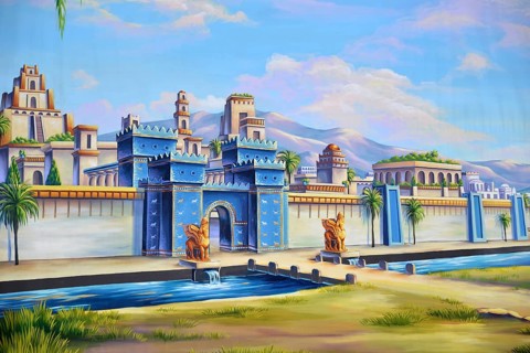 Theatre backdrop featuring the entrance to the ancient city of Babylon