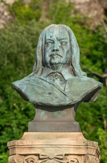 Bust of Per Brahe (1602, 1680) in the square in Gränna. Swedish count and builder of Brahehus,
