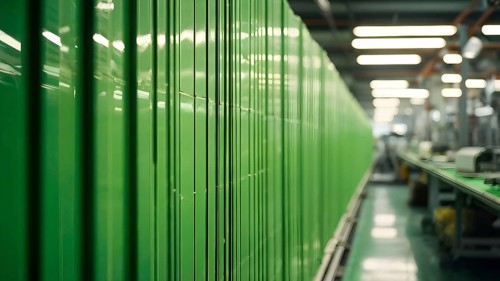 Close up view in green factory symbolizing green washing concept, AI generated