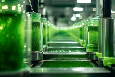 Close up view in green factory symbolizing green washing concept, AI generated
