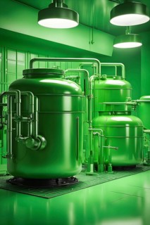 Close up view in green factory symbolizing green washing concept, AI generated