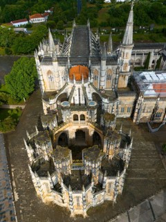 Clear aerial view of a Gothic cathedral with symmetrical view and impressive detail work, aerial