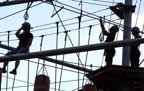 Berlin, 31.07.2010, Climbers in the high ropes course Mount Mitte, Berlin, Germany, Europe