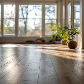 Empty bright and airy yoga studio with hardwood floors and minimalist decor, AI generated
