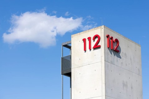 Symbolic image, emergency number 112 on a building, facade, emergency call, emergency, police, fire