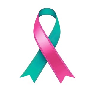 Pink and teal ribbon over a transparent background. Symbol of hereditary and gynecologic cancers