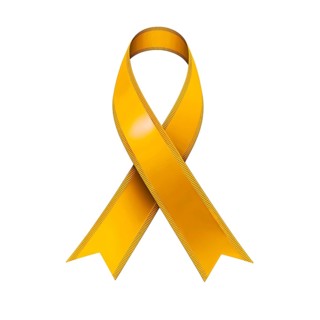 Gold ribbon over a transparent background. Symbol of childhood cancer awareness. AI generated
