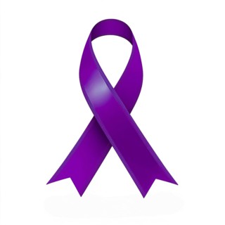 Purple ribbon over a transparent background. Symbol of Alzheimer's awareness and domestic violence
