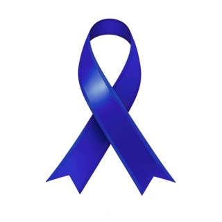 Dark blue ribbon over a transparent background. Symbol of colon cancer and child abuse prevention.