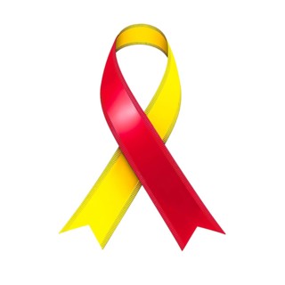 Red and yellow ribbon over a transparent background. Symbol of COVID-19 and cultural diversity