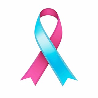 Light blue and pink ribbon over a transparent background. Symbol of male breast cancer awareness,
