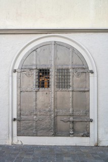 Forged iron door on a historic old town house, monastery quarter, old town of Sankt Gallen, Canton