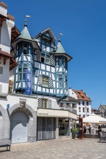 Historic half-timbered house in Gallusstrasse, monastery quarter, old town of Sankt Gallen, Canton