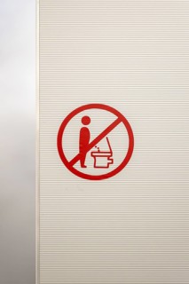Pictogram, prohibition sign in a public toilet, peeing, urinating while standing prohibited, Canton