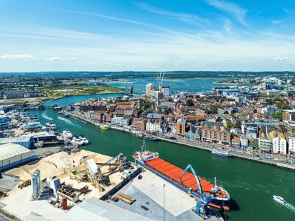 Harbour and Marina over Poole Quay from a drone, Poole, Dorset, England, United Kingdom, Europe